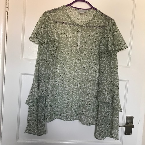 H&M Green Sheer Blouse UK 6 Long Sleeve Top Chiffon Light Summer Cover