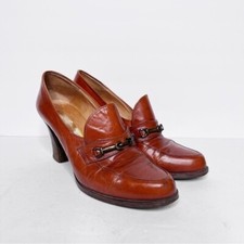 Vintage 1960 s Leather Cognac Horse Bit Heels Size 6 Women s