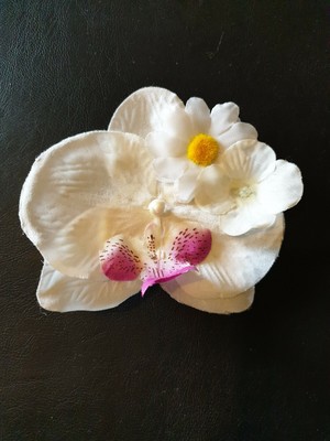 Rockabilly Hair Flower Handmade Unique White Orchid And Small