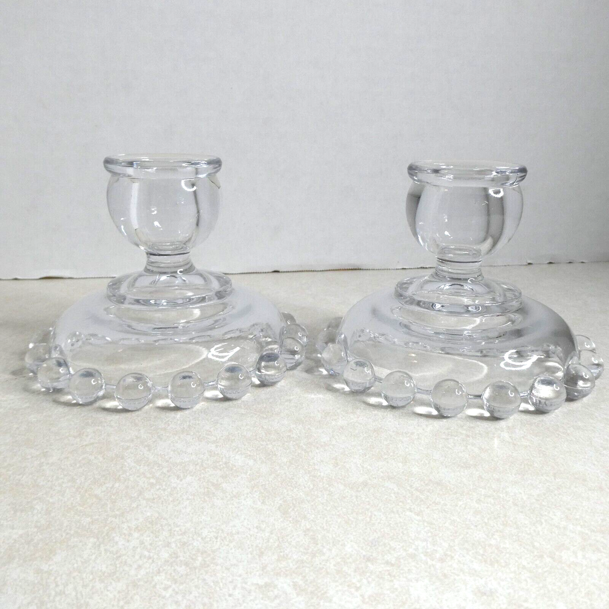 Pair of Imperial Glass Ohio Candlewick Clear Glass Vintage Candle