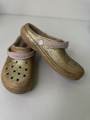 Crocs Gold Glitter Junior Size 4 Lined Classic Clog PLAY SHOES - Picture 10 of 11