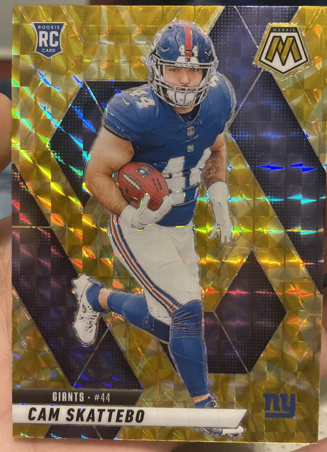 2025 Panini Mosaic Cam Skattebo RC Reactive Yellow Mosaic Prizm #305 True Rookie