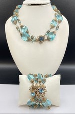 Miriam Haskell Vintage Gold Tone Necklace Bracelet Set W/ Glass & Crystals