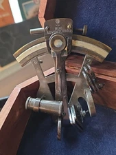 Antique Brass Sextant Navigation Nautical Marine Vintage W/wood Box X-mass Gift