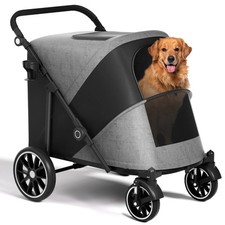 Dog Stroller Dual Access 4 Wheel Extra Large Pet Cage Foldable Travel Jogging