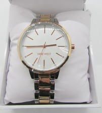 NEW Nine West Silver Rose Gold Tone Crystal Detail Women's Wrist Watch