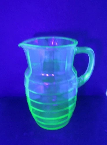 Unbranded Green Uranium Depression Glass Block Optic Large 8" Water Pitcher