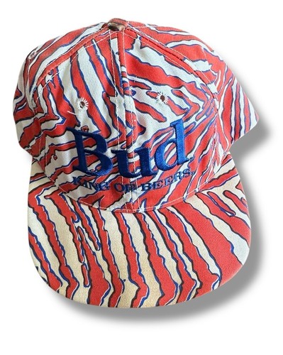 Vintage Budweiser Bud King Of Beers Red Zebra Snapback Cap Hat Made In USA