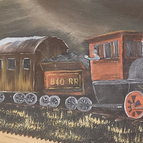 Vintage handbemaltes Sägeblatt alte Landbahn Szene B&O Eisenbahn Künstler signiert BW - Bild 13 von 15