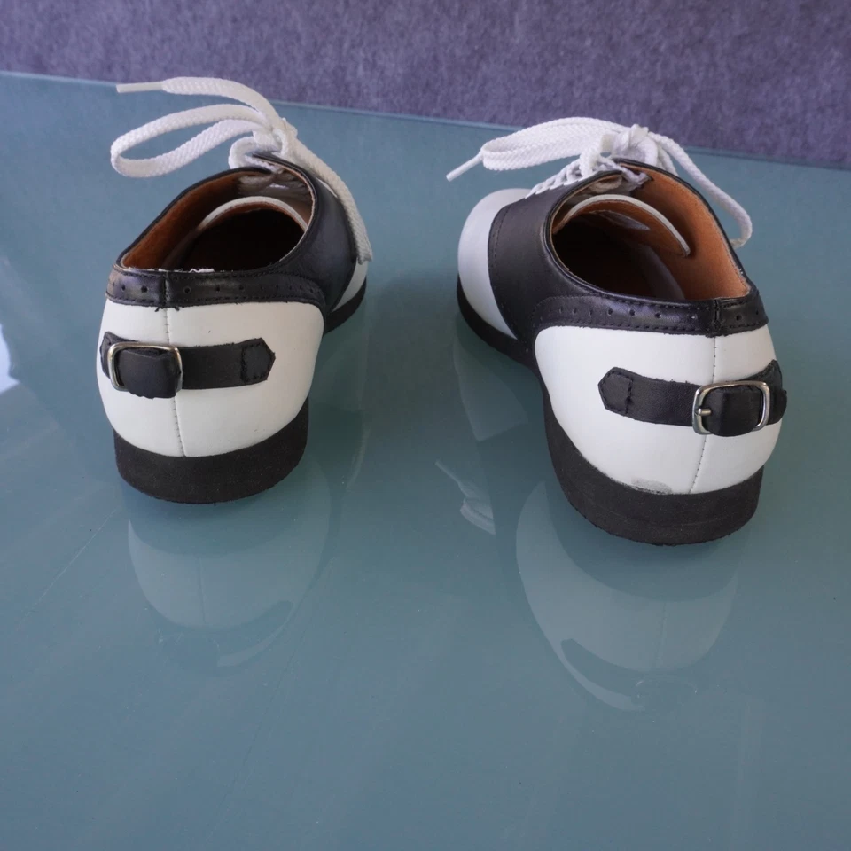 Zapatos de montar vintage Muffy's negros blancos con cordones para mujer talla 8 cuero ancho Foto 3 de 4