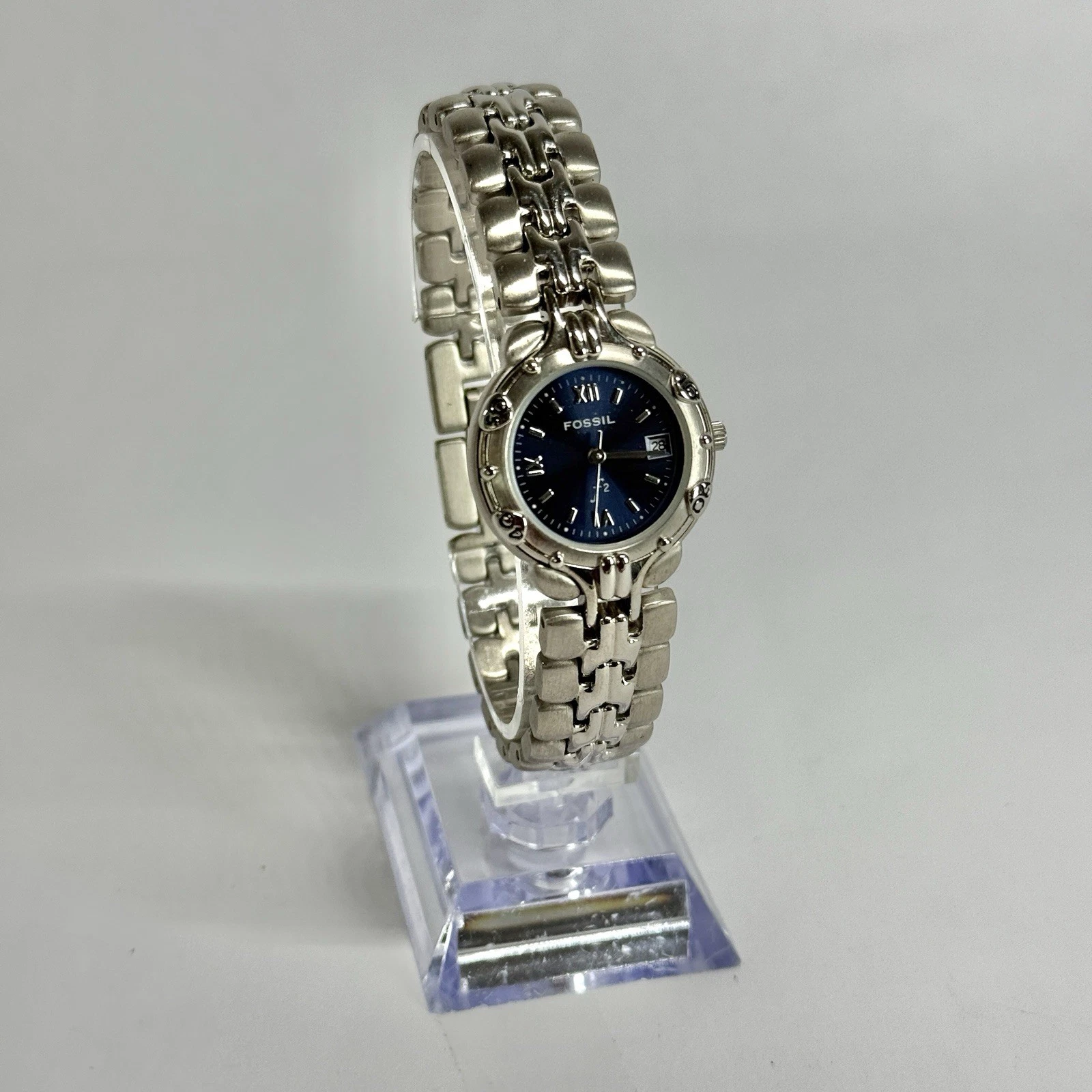 FOSSIL F2 ES-8870 Analog Quartz Silver Tone Women Vintage Watch W571 *WORKING