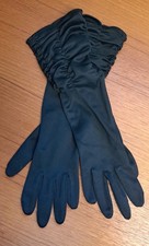 Vintage Kayser Size 7 Black Stretch Nylon Formal Gloves Ruched Scrunch Arm