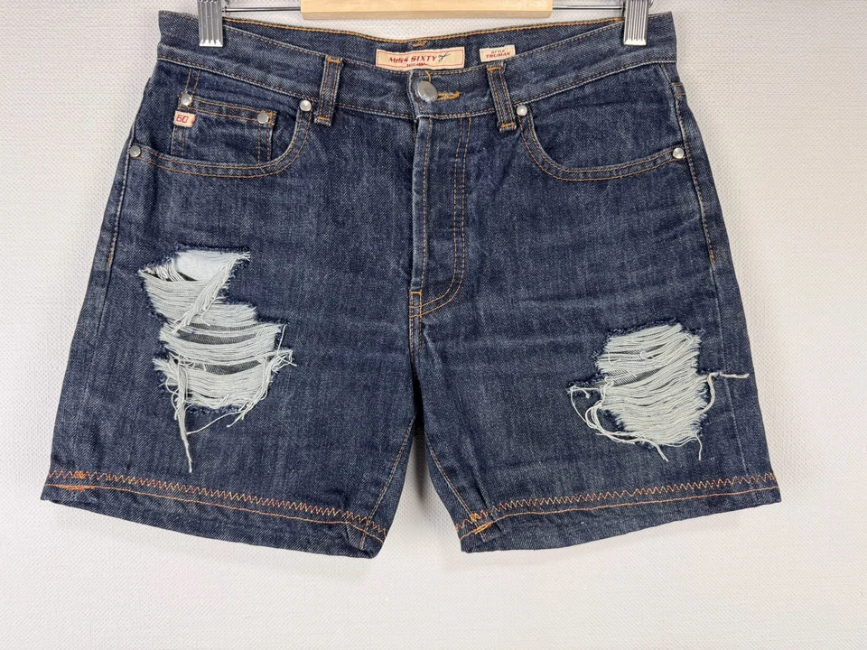 Pantalones Cortos Miss Sixty Azul Rasgado Denim Estilo TRUMAN Botón Mosca Talla 28 Foto 3 de 4