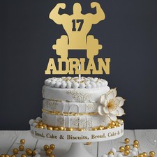 Cake topper oro sollevamento pesi muscoli palestra personalizzato specchio decorazione torte