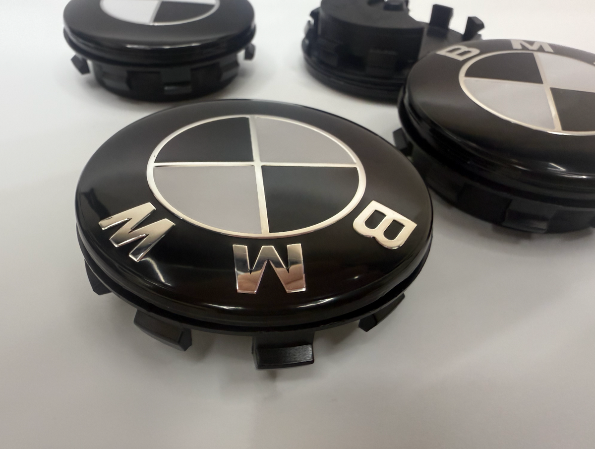 BMW PAINTED Floating Wheel Center Cap Set 68mm & 56mm NO CHROME ON EDGE! B/W