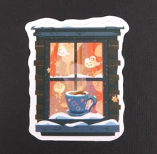 Hot Cup Of Cocoa By Window Christmas Sticker 2.18" x 1.78" (AQ)