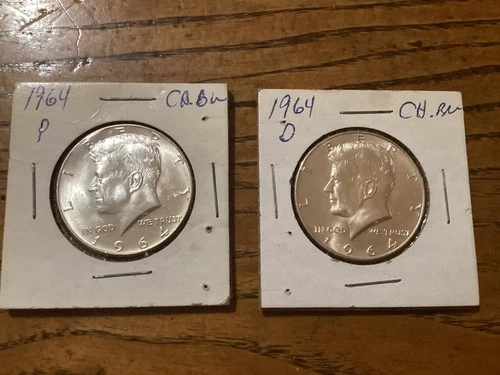 1964 P D Washington Quarter BU 90% Silver 2 Coin Set