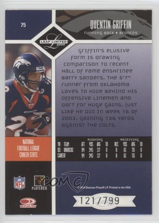 2004 Leaf Limited /799 Quentin Griffin #75 - Image 2 of 2
