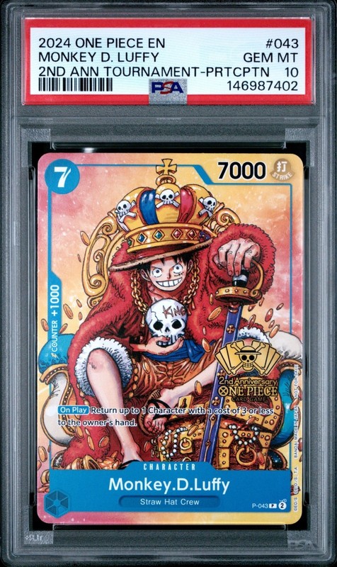 2024 ONE PIECE PROMO 2ND ANNIVERSARY TOURNAMENT #043 MONKEY D. LUFFY PSA 10