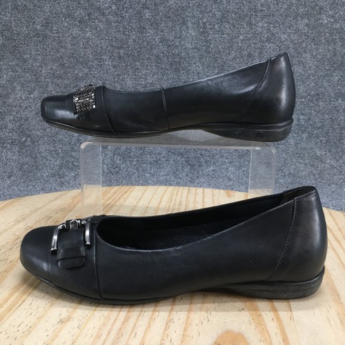Gabor Shoes Womens US 8 UK 5.5 Black Loafer Flats Leather Buckle Accent Comfort