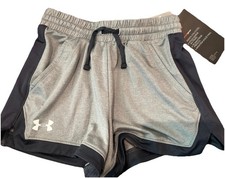 NWT Under Armour Girls Shorts YXS Grey And Black
