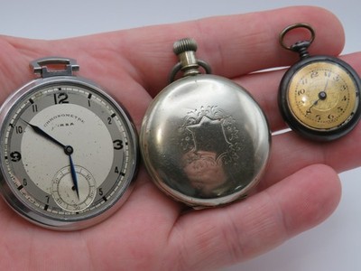 Lot of 3 junk pocket watches Arsa A.Schild Silveroid case for parts