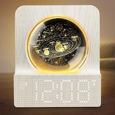 Space Alarm Clock for Kids Teens Small Digital Clock with RGB Night Light for