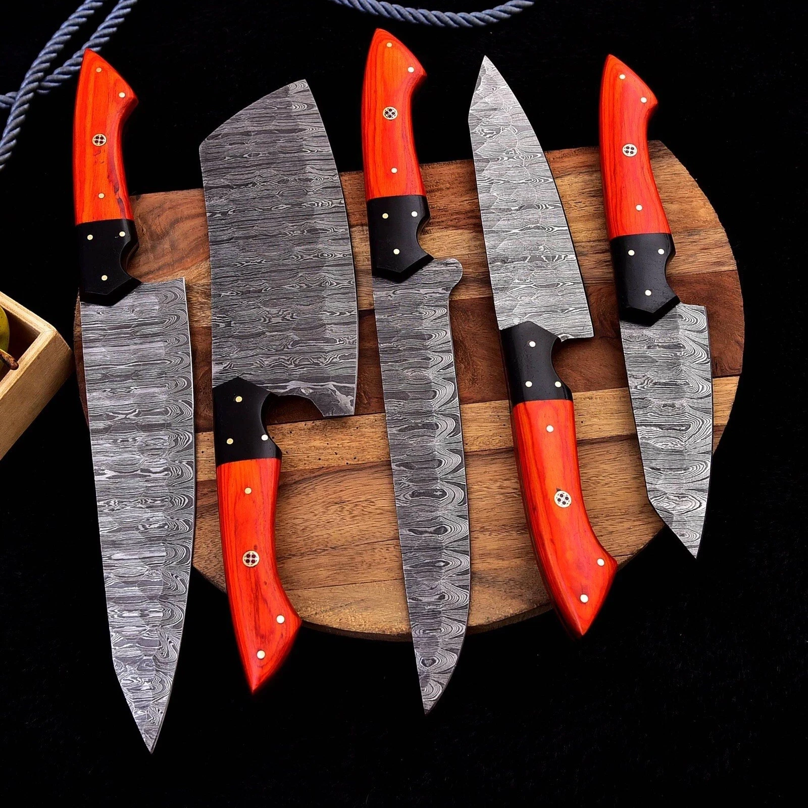 Custom Handmade DAMASCUS STEEL CHEF KNIFE Set Kitchen Knives Cutlery WIth Case