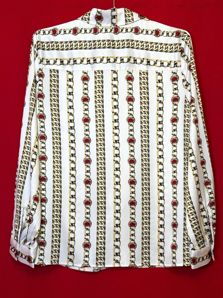 Nuevo Pequeño EE. UU. 6 ❤️ Kasper Mujeres Elegante Blanco Dorado Blusa Camisa Satén Manga Larga Foto 4 de 4