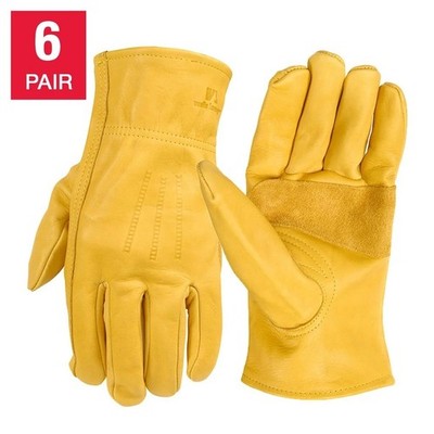 6 PAIRS WELLS LAMONT MEN'S LEATHER WORK GLOVES 100% COWHIDE LEATHER, M-3XL NEW