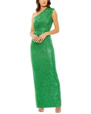 Mac Duggal Sequined Ruched One Shoulder Gown Women's