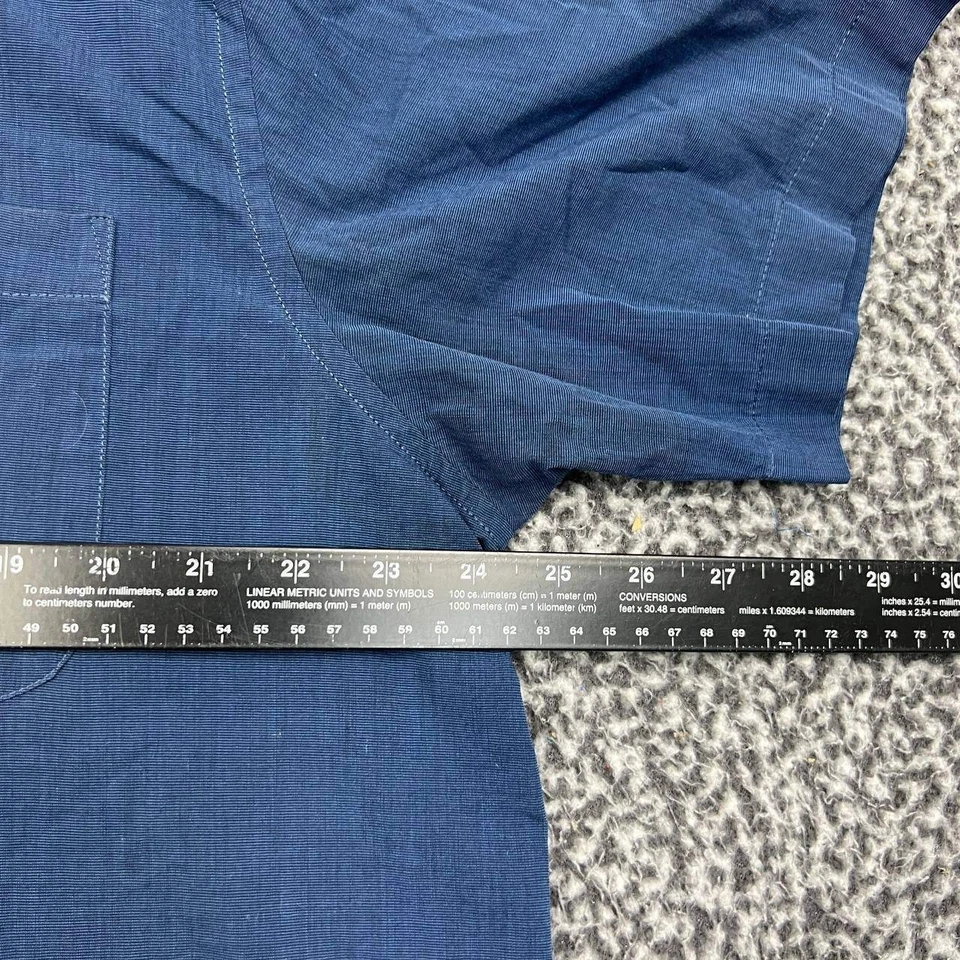 Рубашка мужская Basic Editions большая синяя простая без рисунка карман с коротким рукавом на пуговицах - Изображение 4 из 4