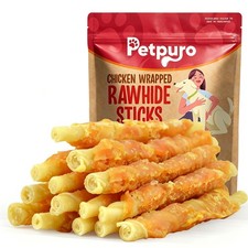 PETPURO Chicken Wrapped Rawhide Sticks Dog Treats Long Lasting 10.6oz Clearance