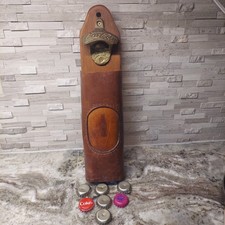 Vtg Handmade Coca-Cola Bottle Opener Metal Leather Wood USA STARR "X" Man Cave