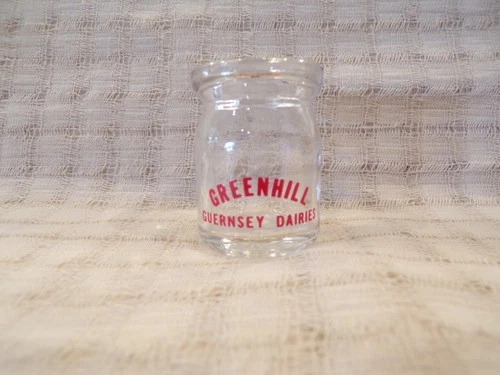 Vintage 1 5/8" Tall GREENILL GUERNSEY DAIRIES Glass Advertising Creamer Jar