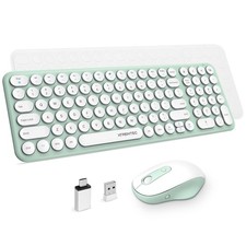 Wireless Keyboard and Mouse, XTREMTEC Compact Full Size Cute Keyboard Retro R...