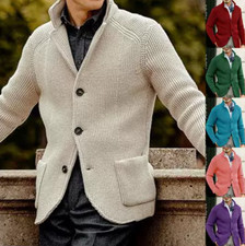 Plus Size Mens Winter Cardigan Sweater Cable Knit Button Sweater Pockets Tops