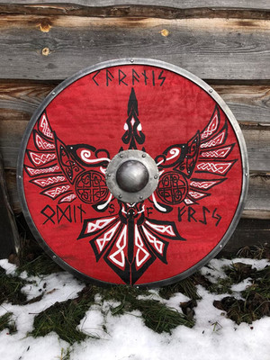 Nordic Raven Shield Wall Hanging, Viking Wooden Armour Decor, Medieval Style Gif