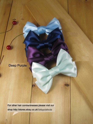 Three tier bowknot royal blue red hot pink purple satin hair beak clip grips - Picture 3 of 10