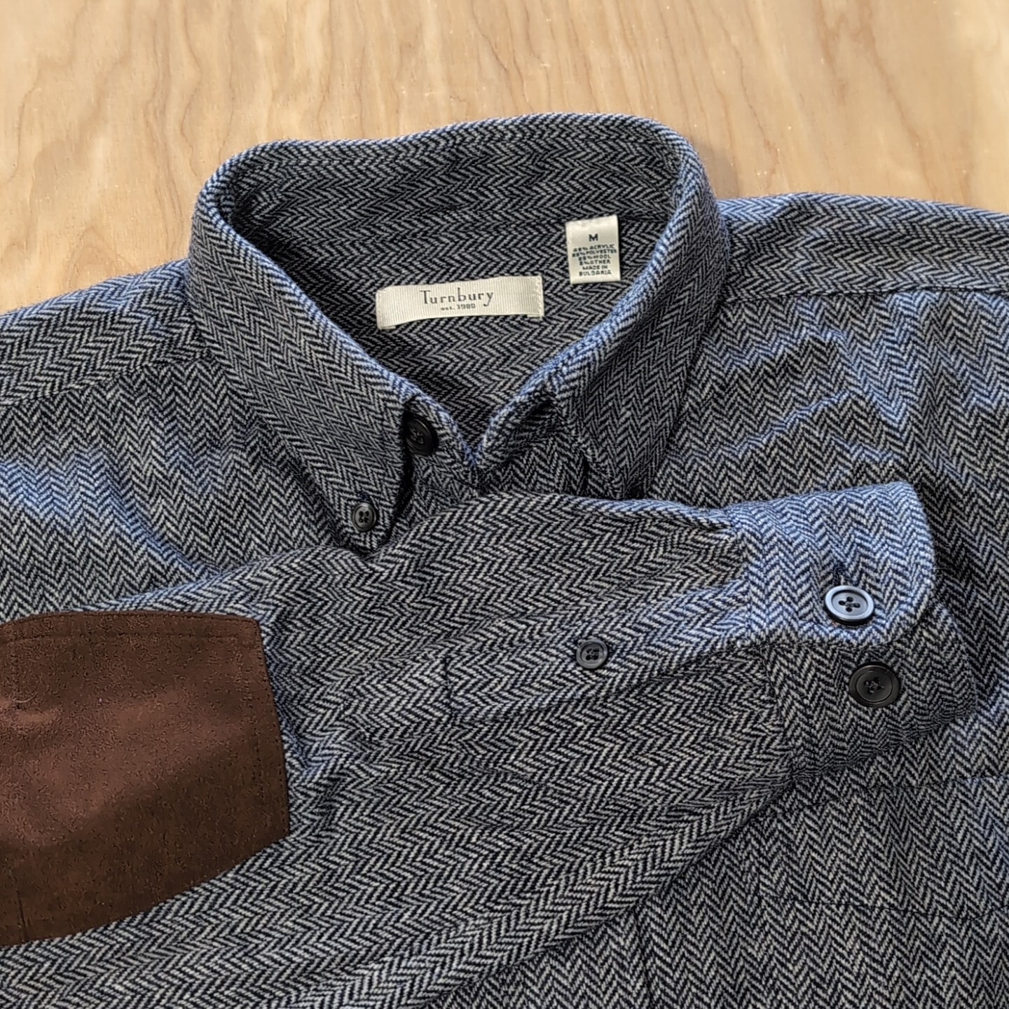 Turnbury Mens M Herringbone Acrylic Wool Flannel Button Down Shirt Elbow Patches eBay