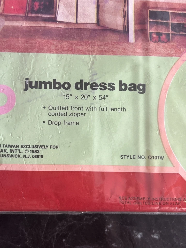 复古花卉纯色超大绗缝服装袋未使用全新带包装 1983 年密封 — 第 2/4 张图片