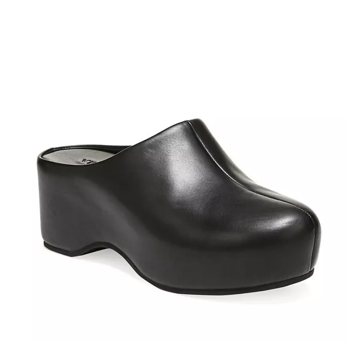 Vince Isa Black Leather Platform Clogs Split-toe Mules Sz 9.5/40.5 $325