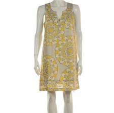 Ann Taylor LOFT Dress Yellow & Gray Floral Linen Shift Sleeveless Summer Size 4