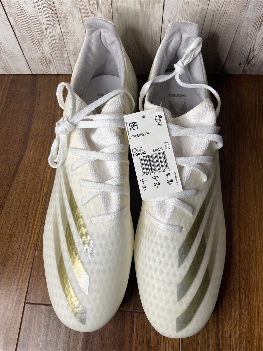 Adidas X Ghosted.3 FG Cloud White Gold Silver Soccer Cleats Adidas X Ghosted.3 FG Cloud White Gold Silver Soccer Cleats