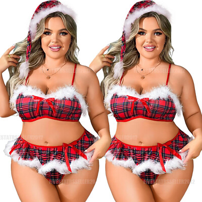 Plus-Size-Valentine-Plaid-Sexy-Lingerie-Women-Santa-Cosplay-Fancy-Skirt-Costumes 