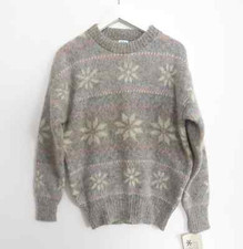 VTG Ice-Knit men's size SMALL gray fair isle print Icelandic wool sweater STAINS