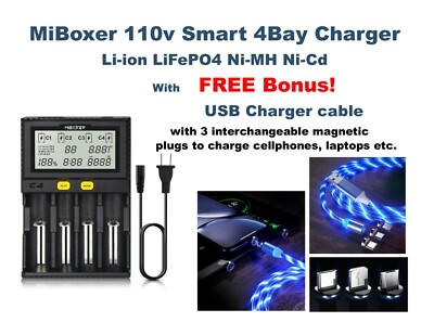 MiBoxer 18650 Smart 4-Bay Charger for rechargeable Li-ion LiFePO4 Ni-MH Ni-Cd