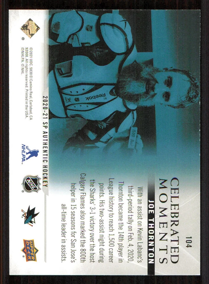2020-21 SP Authentic #104 Joe Thornton CM - Image 2 of 2