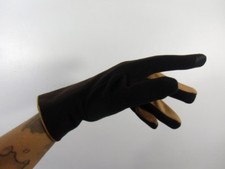 Winter Gloves Women Two Tone Faux Leather Suede Black Beige Warm Heavy