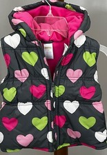 Gymboree Girls Puffer Vest XS 3/4 Pink Hearts 28" Fleece Lined Zip Pocket